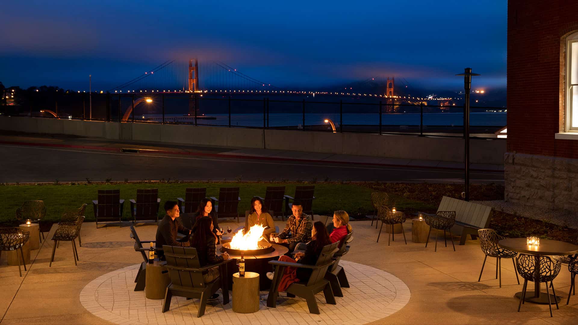 Lodge at the Presidio Outdoor Firepit With Views Of The Golden Gate Bridge