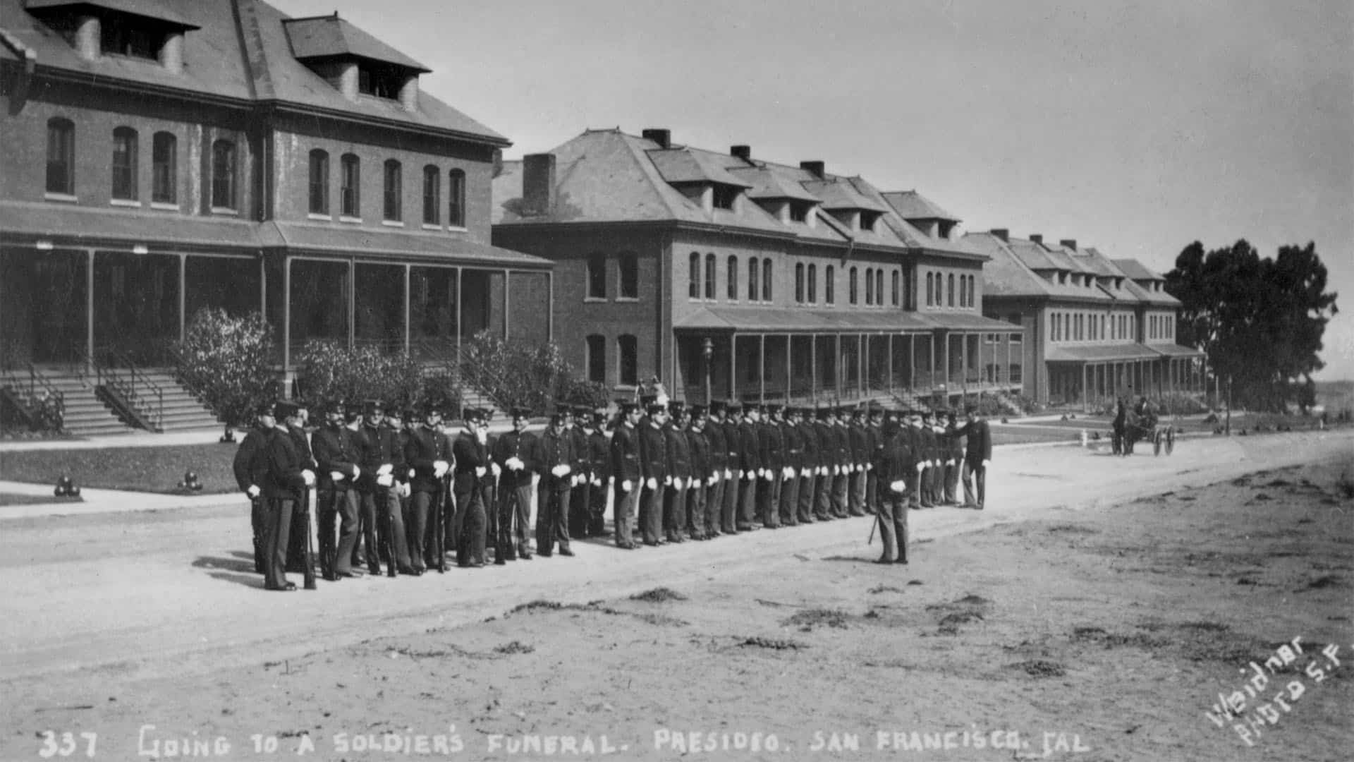Going to A Soldier's Funeral Presidio, San Francisco In Front Of The Montgomery Street Barracks